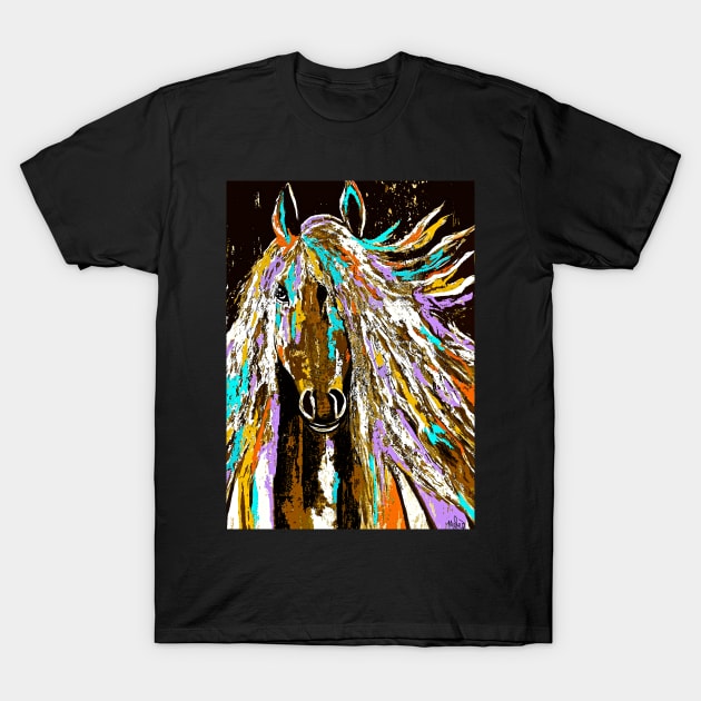 Horse Abstract Brown Blue Gold T-Shirt by Overthetopsm